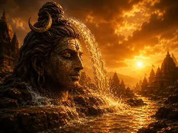 Ganga flowing over Shiva in a devotional setting